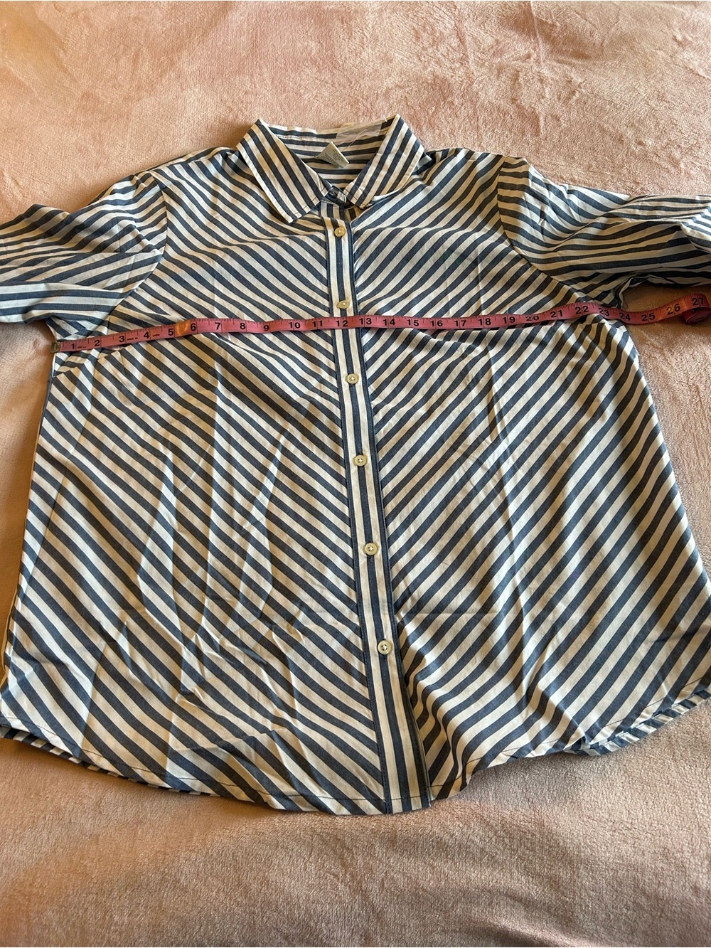 Blair blue and white striped 3/4 sleeve button down cotton blend top size L - Picture 8 of 9